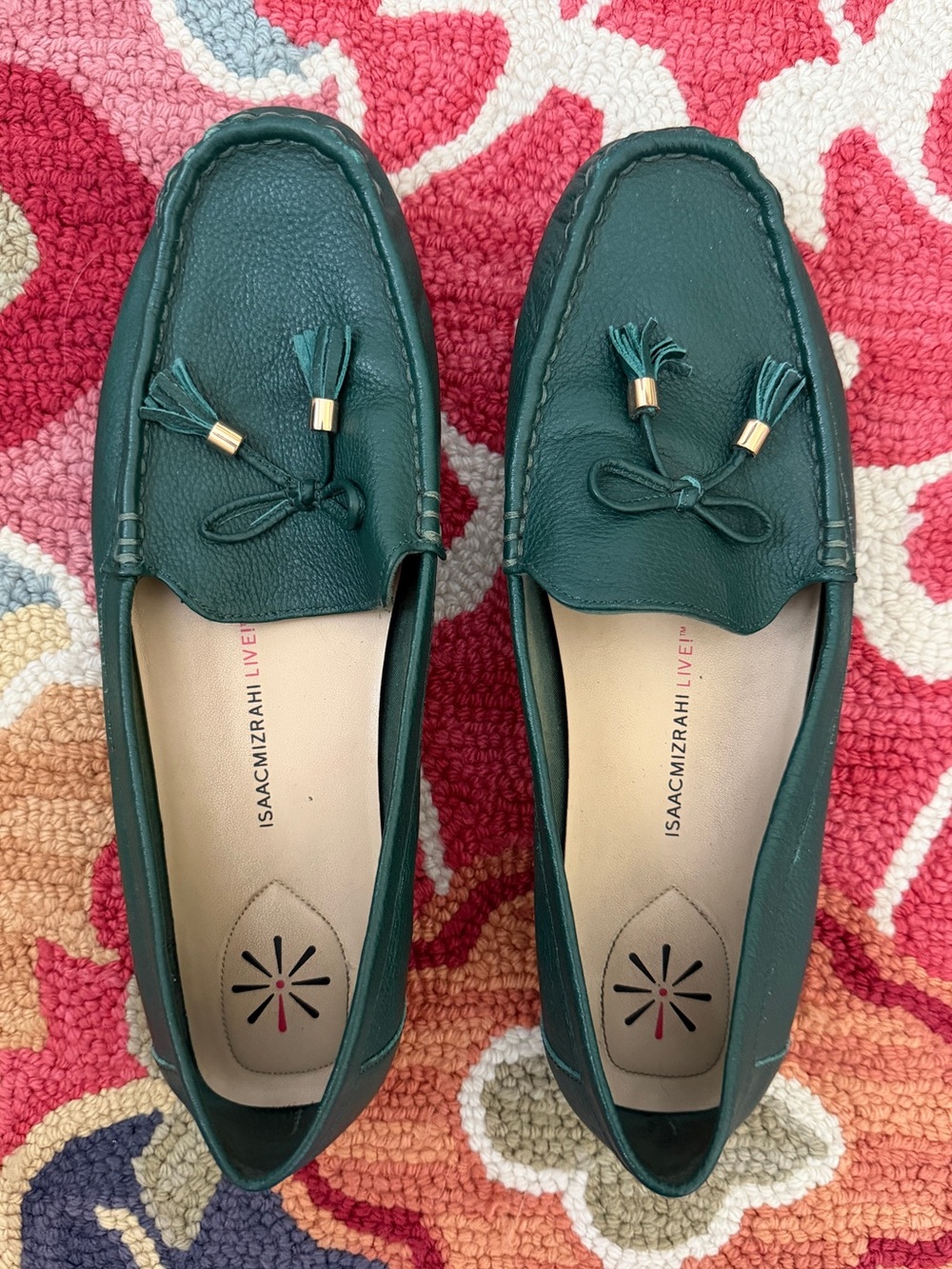 Isaac Mizrahi Live! Emerald Green Driving Moccasins with Leather Bow SZ 11M